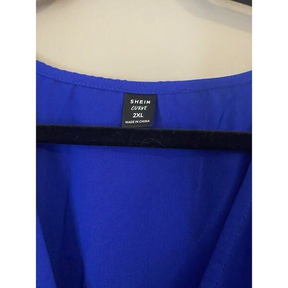 Shein Curve Blue Surplice Petal Hem Sleeveless Elastic Waist Blue Midi 2XL/16 - Picture 3 of 5